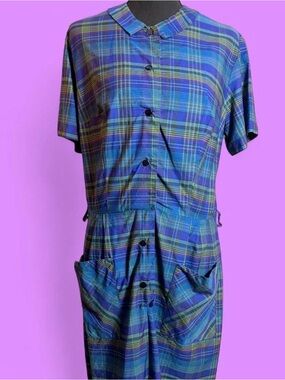Vintage 60s Plaid Shirt Dress with Pockets
